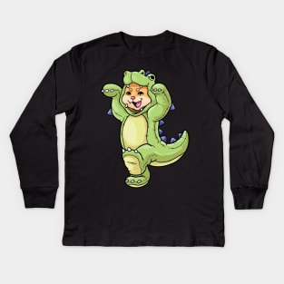 Funny cat as a dinosaur Kids Long Sleeve T-Shirt